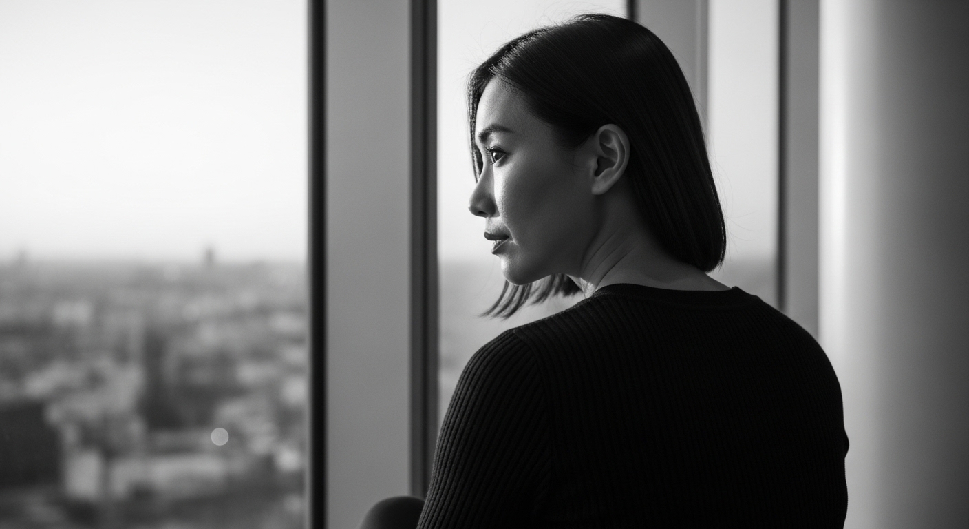 高額なパーソナルジムでのハードなトレーニングや厳しい食事制限に挫折し、自分を責めていた30代の働く女性が、根性論から解放され、自分を見つめ直す静かな瞬間を捉えたモノクロのシネマティック写真。15,000件の現場経験を持つ瀧本銀次朗が、骨格×呼吸×身体動作によるコンディショニング哲学。